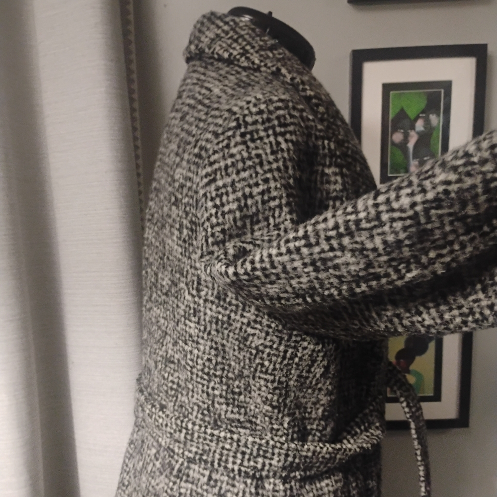 Cole Haan Asymmetrical Shawl Collar Wool Coat in Black and White Sz 14 - Picture 7 of 16